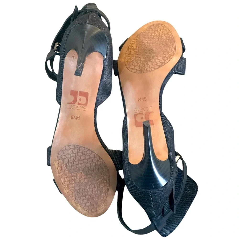 Joe's Jeans Marcy Black Denim Sandals Wrap Ankle Strap Closed Back Size 6.5